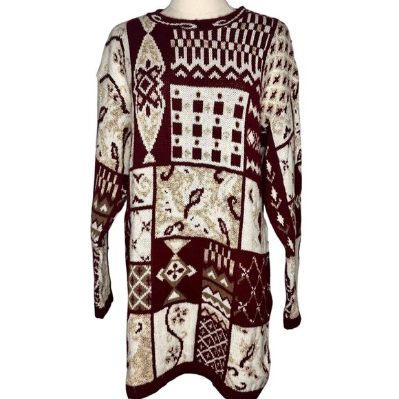 Vintage Patchwork Ugly Christmas Sweater Cottage Boho Granny 70s Womens L - Picture 1 of 11